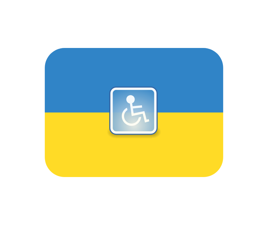 Ukrainian flag with a symbol of disability