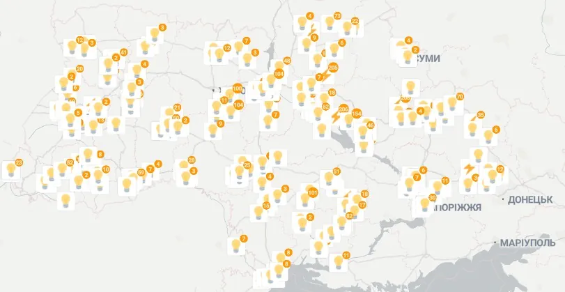 mapa z zaznaczonymi punktami czynnych miejsc pomimo awarii prądu