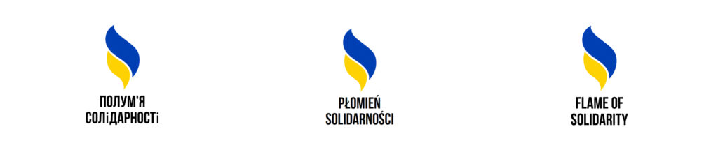Płomień Solidrności logo w 3 wersjach językowych