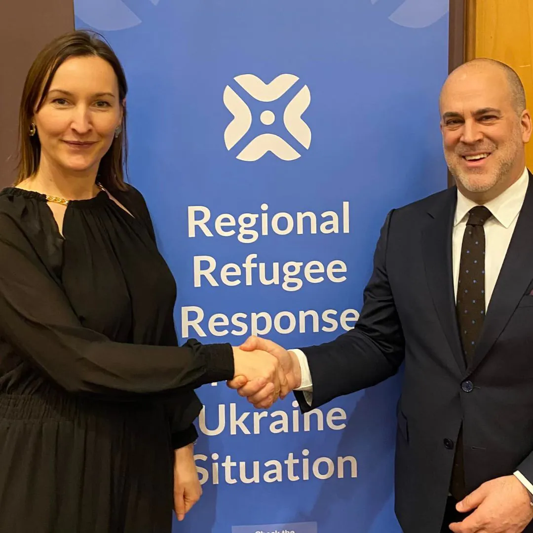 Monika Miłowska z z Przedstawicielem Wysokiego Komisarza Narodów Zjednoczonych ds. uchodźców w Polsce - Kevinem J.Allen