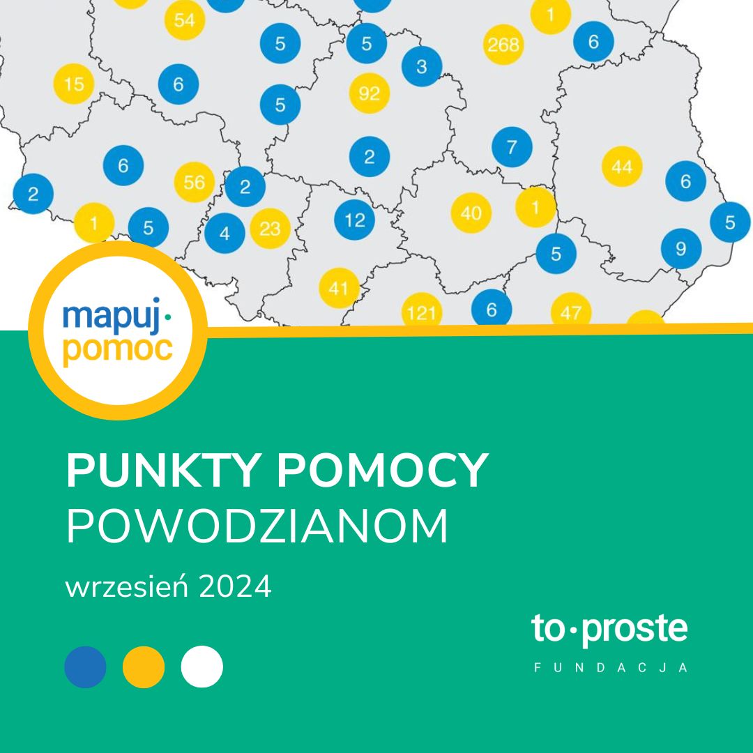 Mapa punktów pomocy powodzianom wrzesień 2024.