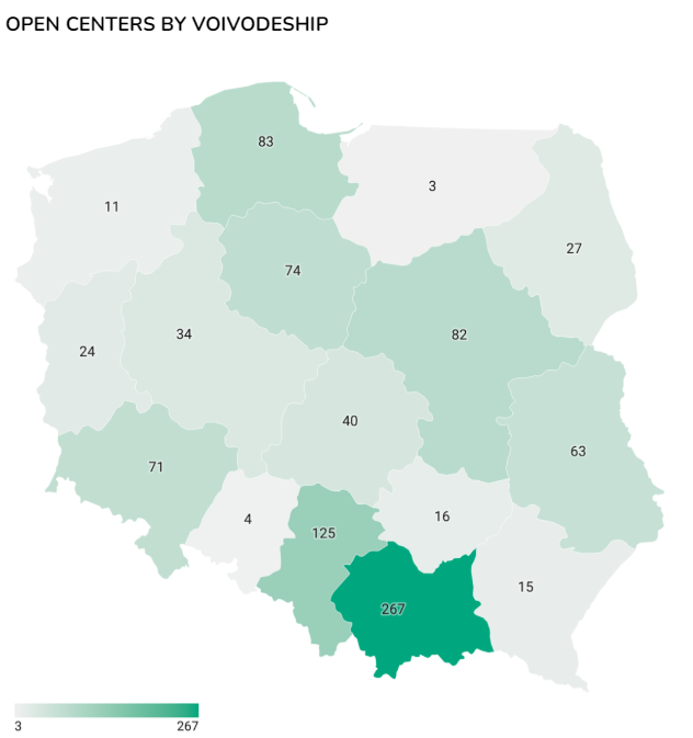 Open CCs by voivodeship