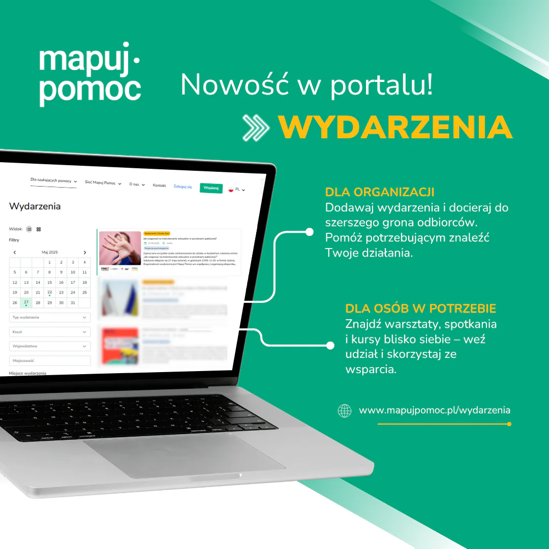 Grafika promująca wydarzenia Mapuj Pomoc