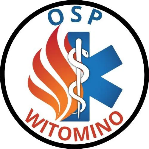 OSP Witomino - logo z płomieniami i symbolem ratowniczym.