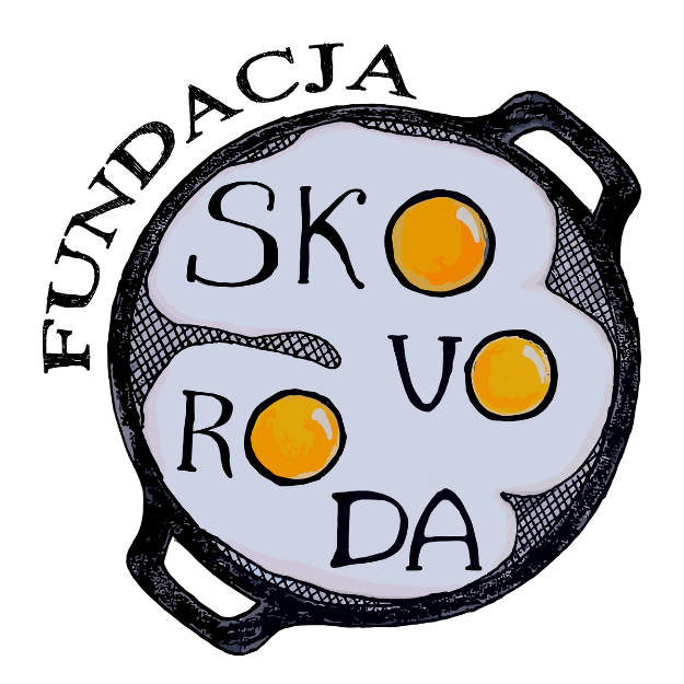 Logo Fundacji Skowroda - patelnia z jajkami sadzonymi i napisem