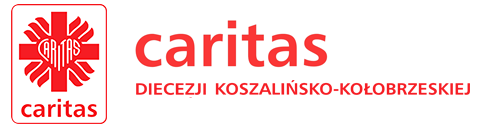 Logo organizacji charytatywnej Caritas Diecezji Koszalińsko-Kołobrzeskiej z charakterystycznym czerwonym krzyżem.