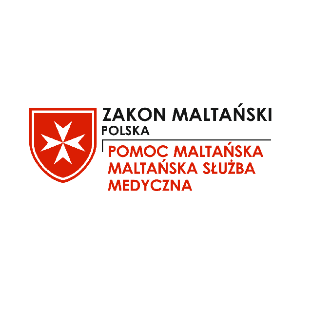 Logo Zakonu Maltańskiego Polska oraz Pomocy Maltańskiej – Maltańskiej Służby Medycznej z czerwonym krzyżem maltańskim.