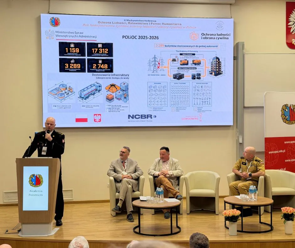 Wystąpienie podczas konferencji w Akademii Pożarniczej, 2026.