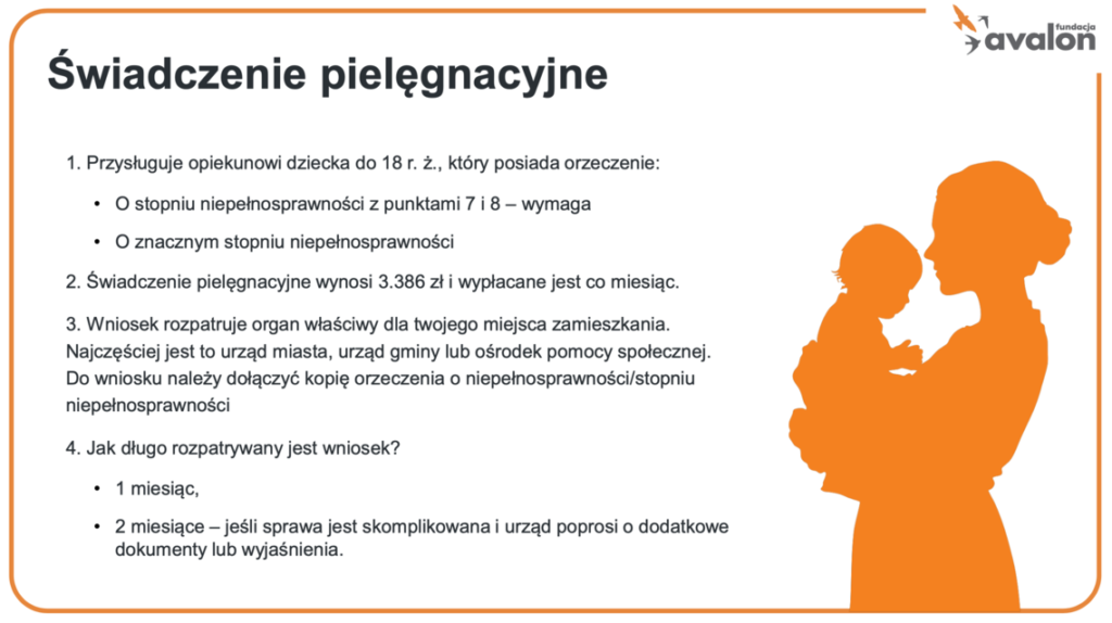 Informacja o świadczeniach pielęgnacyjnych - od fundacji Avalon