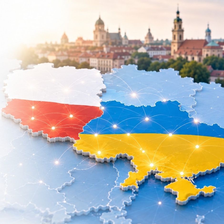 polska i ukraina, mapy z miastem Przemyśl w tle